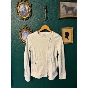 Athleta Moto Jacket Women Medium Ivory Cotton Stretch Asymmetrical Zip Thumbhole